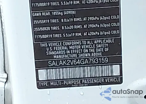 2016 Land Rover Lr4 z USA, uszkodzony, nr VIN SALAK2V64GA793159